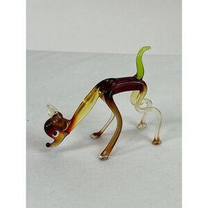 Art Glass Deer or Dog Figurine With Amber & Green Hand Blown